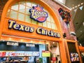 Texas Chicken or Church`s Chicken restaurant featuring Original and Spicy Fried Chicken, image shows its branding logo.